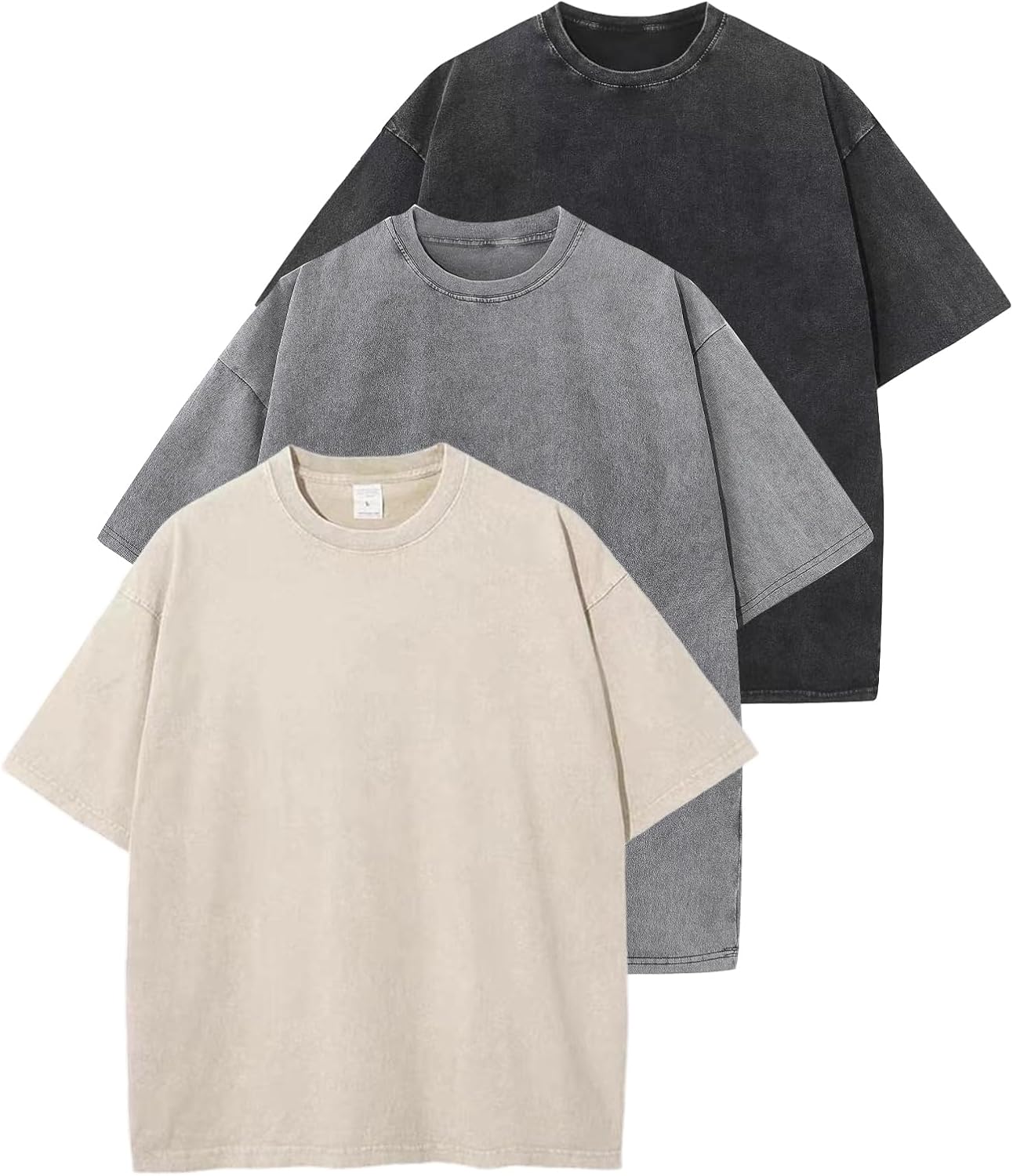 Arssm 3 Pack Men Oversized T Shirts Vintage Tee Loose Fit Short Sleeve Casual Streetwear Baggy Washed Unisex Tops - Image 1