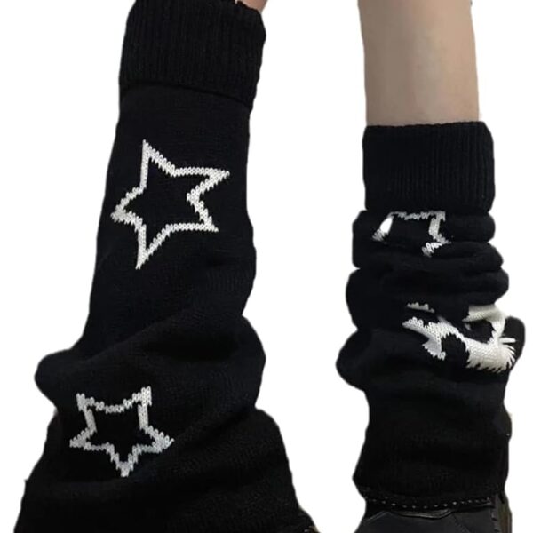 BXCNCKD Gothic Skull Print Two Side Wear Knitted Leg Warmers Socks Y2k Star Punk Girls Japanese Kawaii Streetwear Leg Cover