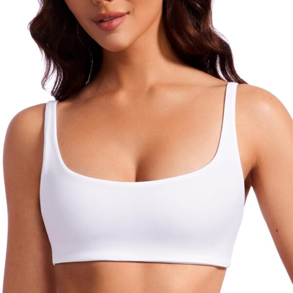 CRZ YOGA Butterluxe Square Neck Sports Bras for Women - Spaghetti Strap Yoga Wireless Low Coverage Padded Cami Crop Top