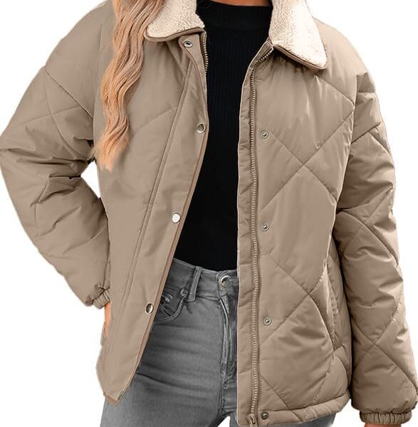 Dokotoo Women's Winter Casual Quilted Jackets Long Sleeve Button Down Puffer Jacket Padded Outerwear Coats