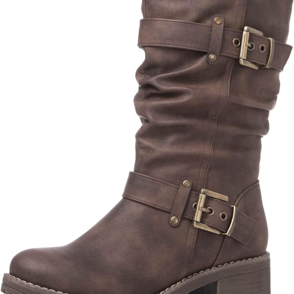 GLOBALWIN Women's Mid Calf Dress Boots Biker Motorcycle Riding Boots Women For Women