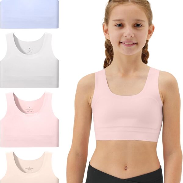 Girls Soft Training Bras 7-12 Seamless First Bra Girls Sports Bras Longline Crop - No Pads, Chest Double Lined