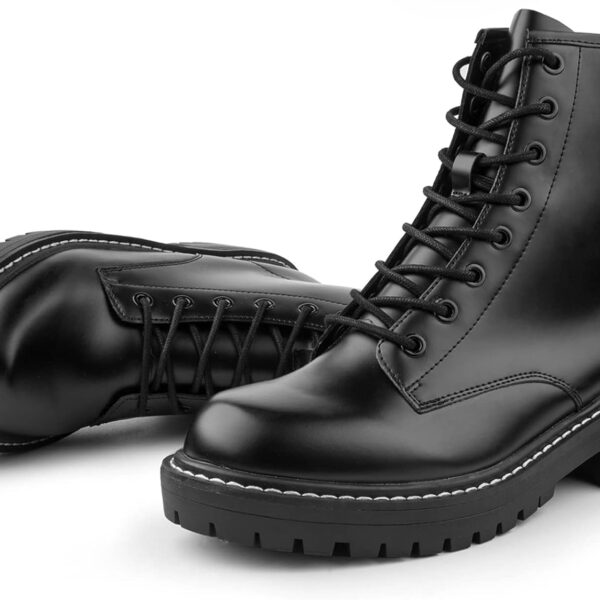 ICHIGO Women’s Fashion Ankle Booties Causal 8-Eye Side Zipper Lace-up Combat Boots