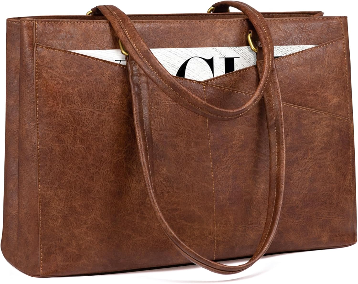 LOVEVOOK Laptop Bag for Women,15.6 Inch Laptop Tote Bag for Women,Vintage Leather Work Tote Bags Computer Business Teacher Bag,Waterproof Office Briefcase - Image 1