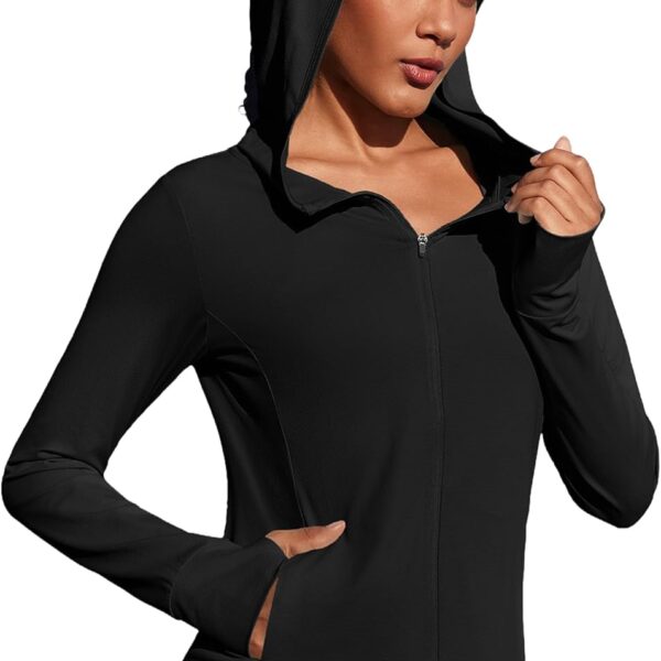 PINSPARK Women's UPF 50+ Sun Protection Hoodie Jacket Lightweight Full Zip Athletic Jacket Long Sleeve Shirt with Pockets