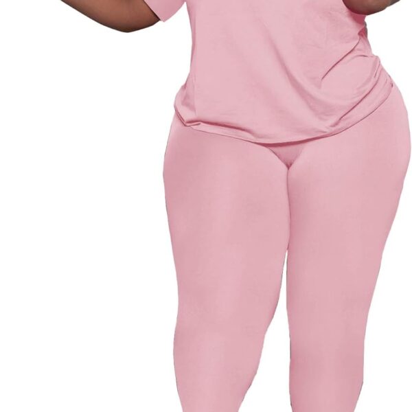 PINSV Women's Plus Size 2 Piece Outfits Tracksuits Short Sleeve Top Pants Sets Sweatsuits