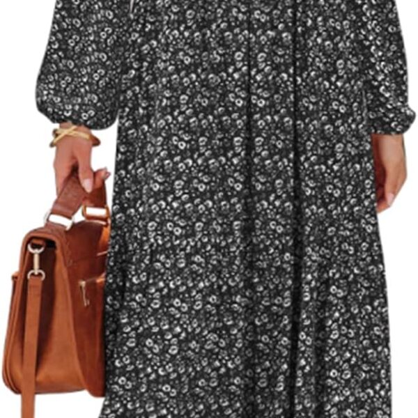 PRETTYGARDEN Women's Spring Dresses 2026 Long Sleeve Flowy Casual Floral Maxi Dress Crew Neck Smocked Tiered Long Dress