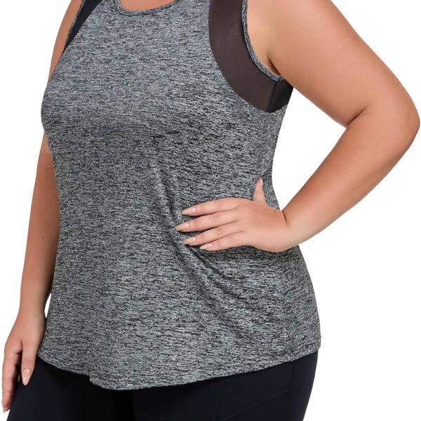 Plus Size Workout Tank Tops for Women with Mesh, XL-5XL Long Yoga Sleeveless Shirts Loose Fit, Athletic Tunics Top