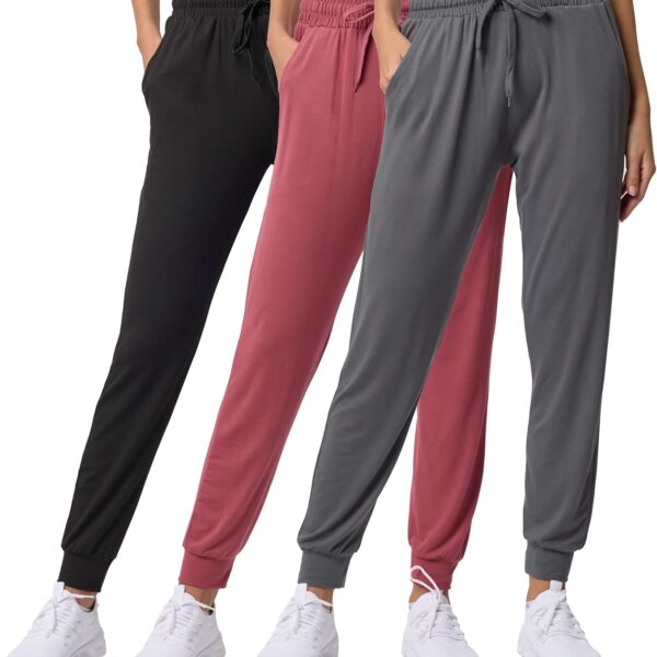 Real Essentials 3 Pack: Women's Ultra-Soft Lounge Joggers Sweatpants Athletic Yoga Pants with Pockets (Available in Plus)