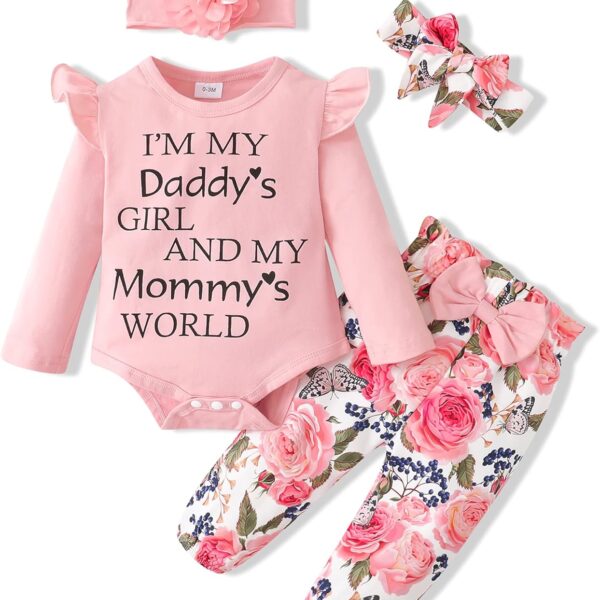 SUNNY PIGGY Newborn Infant Baby Girl Clothes Ruffle Romper Toddler Girl Floral Cotton Pant Sets Girls Clothing Outfit