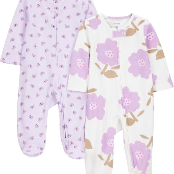 Simple Joys by Carter's Baby Girls' Cotton Footed Sleep and Play, Pack of 2