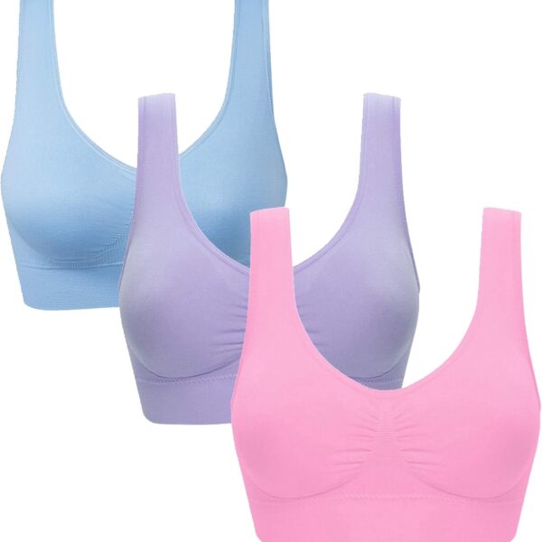 Vermilion Bird Women's 3 Pack Seamless Comfortable Sports Bra with Removable Pads