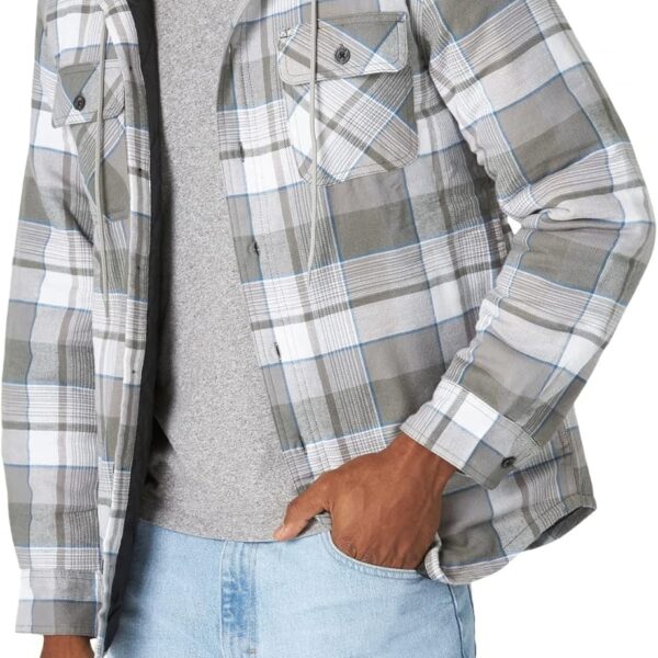 Wrangler Authentics Men's Long Sleeve Quilted Lined Flannel Shirt Jacket with Hood