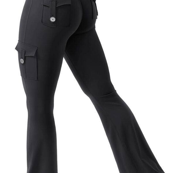 YEOREO CoreFlex Women Workout Flare Leggings with Pockets Hidden Scrunch High Waisted Cargo Gym Yoga No Front Seam Leggings