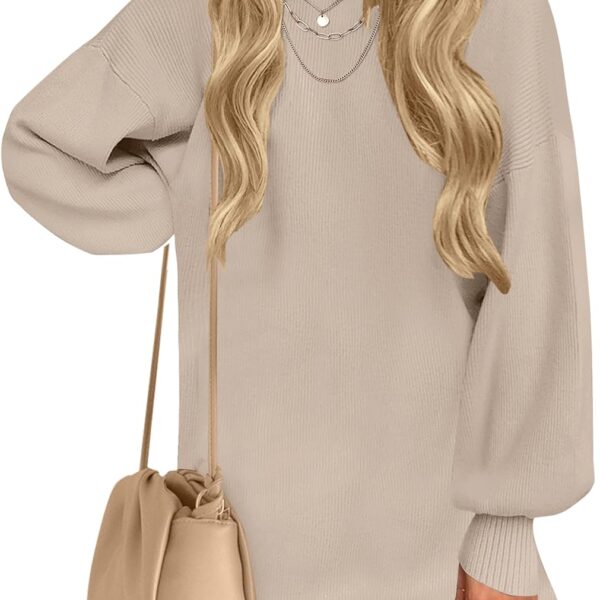 ZESICA Women's 2026 Spring Turtleneck Sweater Dress Oversized Long Lantern Sleeve Casual Knit Pullover Mini Dresses